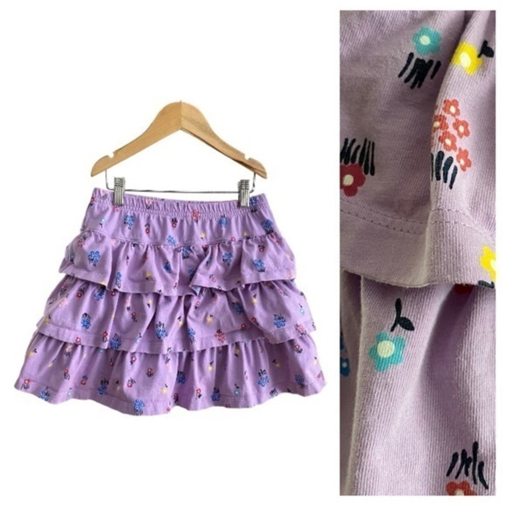 Hanna Andersson Purple Colorful Floral Print Tiered Skirt Skort